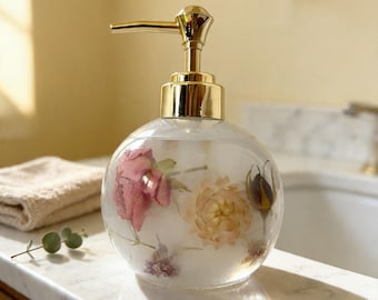 Luxury Handmade Epoxy Resin Soar or Lotion Dispensers with Real Flowers