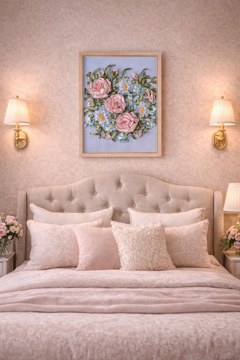 Handmade Silk Ribbon Embroidery Wall Art - Floral Bouquet - Etsy