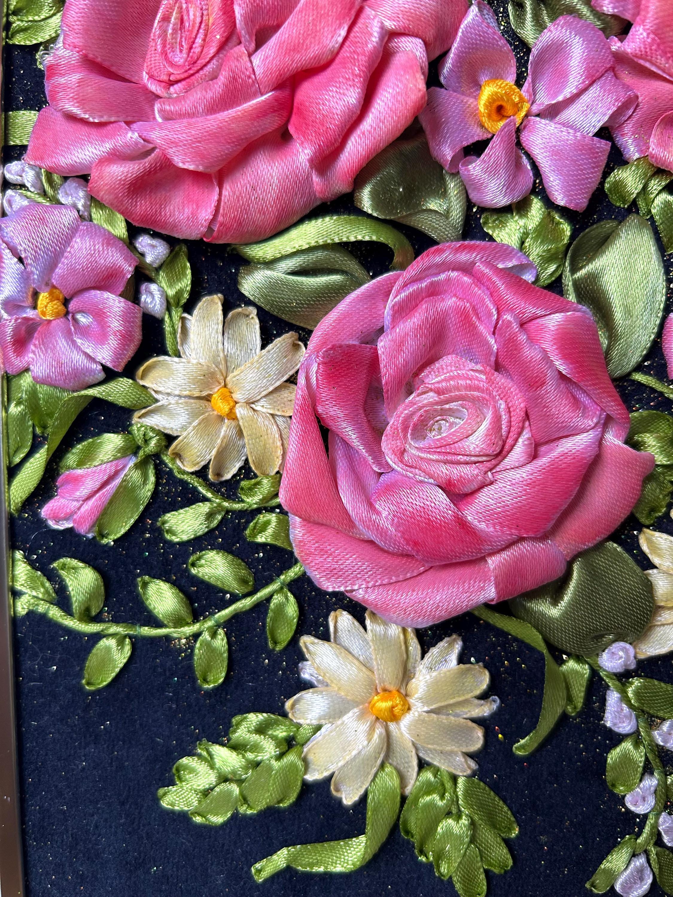 Handmade Silk Ribbon Embroidery Wall Art - Floral Bouquet / Wall Decor ...