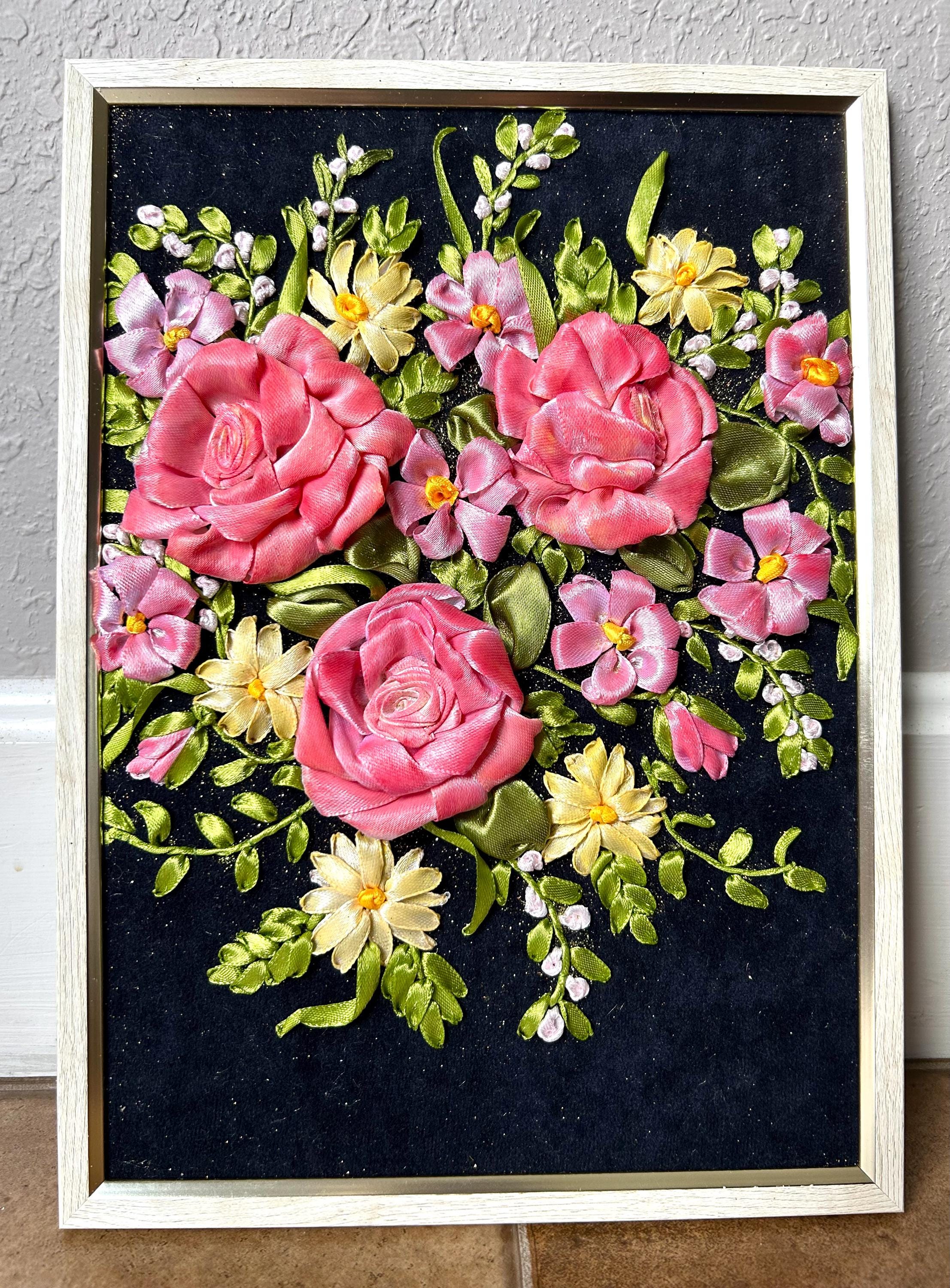 Handmade Silk Ribbon Embroidery Wall Art - Floral Bouquet / Wall Decor ...