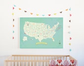 USA Wall Map, My Travels Personalized USA Wall Map Art Print, 24x18, United States, Customizable Map, Nursery Wall Art, Kid's Room
