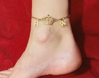 Tobillera dorada para esposa liberal con las letras H y W y dije de reina, pulsera de tobillo para esposa liberal, reina de espadas, joyería para esposa liberal