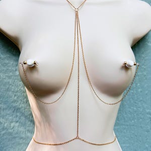 Non Piercing Nipple Chain, Body Chain to Fake Nipple Piercing, Intimate Jewelry, Cleavage Waist Harness, Nipple Necklace, Gift for Her