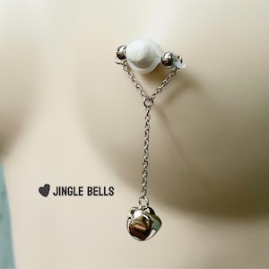 Silver Jingle Bell Non-Piercing Nipple Jewelry, Fake Nipple Piercing, Nipple Rings, Body Jewelry with Bells, Sexy Anniversary Gift for Her