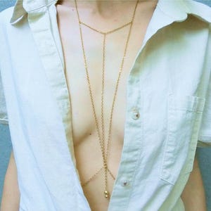 Dainty Triangle Body Chain, Boho Chain Bra Necklace, Body Jewelry for Festival Bikini Chain, Non Tarnish Stainless, Gift for Her