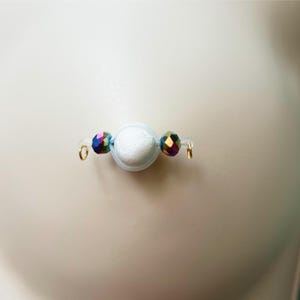 Pair Sparkly Fake Nipple Piercings with Glass Crystal Barbell, Adjustable Nipple Noose, Not Pierced Nipple Jewelry, Gift for Her