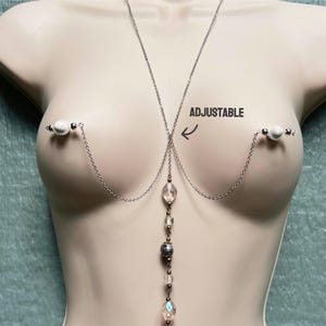 Extravagant Non Piercing Nipple Chain, Body Chain to Fake Nipple Piercing, Intimate Jewelry, Cleavage Harness & Nipple Rings, Gift for Her