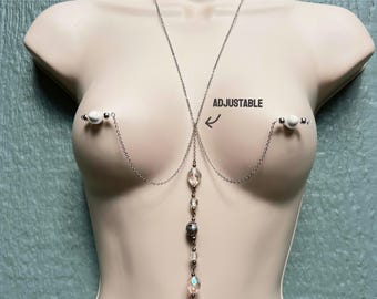 Extravagant Non Piercing Nipple Chain, Body Chain to Fake Nipple Piercing, Intimate Jewelry, Cleavage Harness & Nipple Rings, Gift for Her
