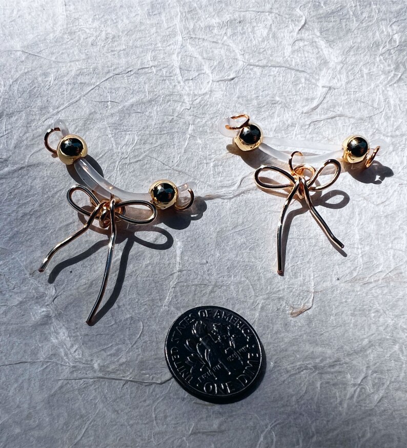 Barbell Nipple Nonpiercing With Bow, Unique Nipple Jewelry, 14k Gold