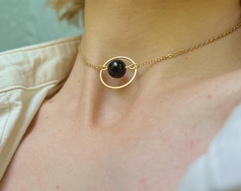 Discreet Day Collar with Gemstone of Choice, O Ring Choker, Submissive Jewelry for Women, Dainty Sub Necklace Gift for Her, Non Tarnish