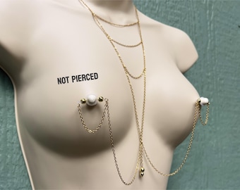 Choker to Nipple Chain, Fake Nipple Piercing Body Chain Necklace, Nipple Jewelry, Layered Nipple Necklace Intimate Jewelry Sexy Gift for Her