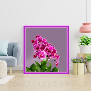 Orchid Wall Art in Beautiful Shades of Dark Pink, Floral Poster Art, Instant Download Print of Orchid Spikes, Home or Office Decor 18x18in
