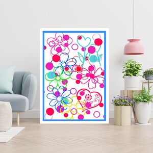 Bunte Wandkunst in Rot und Blau, lustiges Poster für Heimdekoration, Schlafzimmerkunst für Jugendzimmer, helles Poster im modernen Boho-Stil