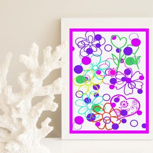 Arte murale colorata in blu e viola, poster divertente per la decorazione della casa, arte della camera da letto per la stanza degli adolescenti, poster luminoso in stile boho moderno