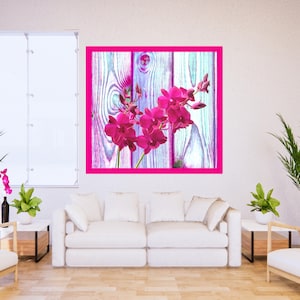 Orchid Wall Art in Beautiful Shades of Dark Pink, Floral Poster Art, Instant Download Print of Orchid Spikes, Home or Office Decor 18x18in