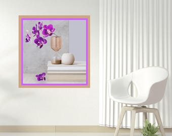 Purple Orchid Wall Art, Instant Download Print of Orchid Spike, Home or Office Botanical Decor, Exotic Orchid Poster, Colorful Wall Poster