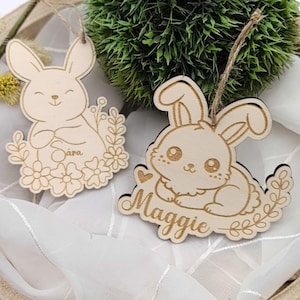 Easter eggs to hang, Easter pendant, personalized Easter gift, Easter gift tag, wooden Easter decoration, Easter bunny, bunny with flowers