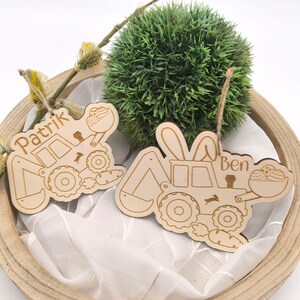 Easter eggs to hang, Easter pendant with excavator carrot and Easter egg Easter gift personalized, gift tag Easter, Easter bunny