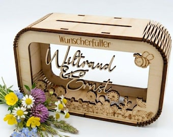 Personalized wooden money box with name – wish fulfiller money gift for weddings, couples, daughters or best friends
