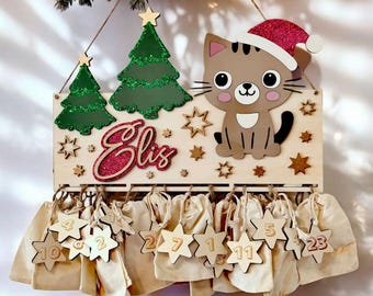 Advent calendar cat made of wood, personalized with desired text and in desired color, gift idea, baby Christmas, Advent, pet, dog