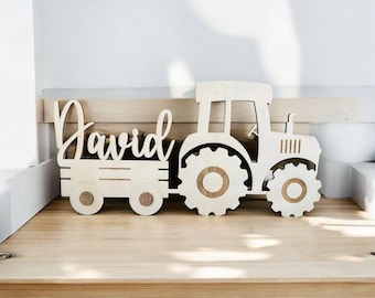 Türschild Traktor personalisiert fürs Kinderzimmer, gefertigt in Wunschfarben, Geschenk Taufe, Geburt, Kindergeburtstag Trecker Namensschild