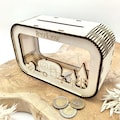 Money box travel fund personalized with name, money gift, piggy bank birthday gift girlfriend wife housewarming gift, camper, camping product logo