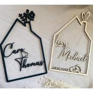 House with name, wooden house personalized, 4 mm wood personalized decoration wall housewarming gift, door sign family, birthday gift wedding