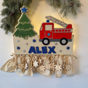 Advent calendar XXL fire brigade made of wood, personalized with desired text and in desired color, gift idea, baby&#39;s Christmas, fire engine