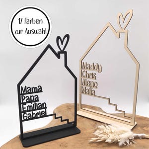 House with name, wooden house personalized, 4 mm wood personalized decoration wall housewarming gift, door sign family, birthday gift wedding