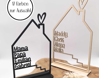 Casa con nombre, casa de madera personalizada, decoración de pared personalizada de madera de 4 mm, regalo de inauguración de la casa, letrero de puerta familiar, regalo de cumpleaños boda