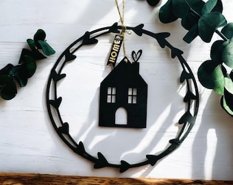 Pretty decorative ring, door wreath, window decoration, modern, black, minimalist, Scandinavian Hygge, decoration loop, decorative ring, personalized