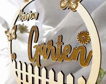 Panneau « Sont/Suis dans le jardin », panneau de porte de la couleur souhaitée, clôture de jardin, décoration de jardin, porte d'entrée, amis du jardin, fleurs