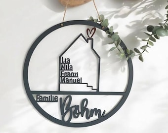 Door wreath house with name, personalized, door sign family, name plate, wedding gift, birthday, housewarming gift, moving in