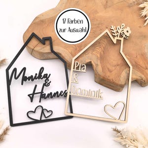 House with name, wooden house personalized, 4 mm wood personalized decoration wall housewarming gift, door sign family, birthday gift wedding