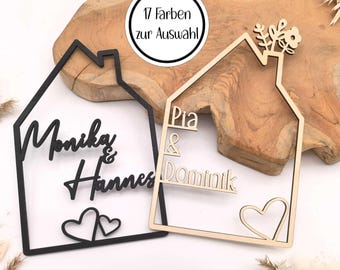 House with name, wooden house personalized, 4 mm wood personalized decoration wall housewarming gift, door sign family, birthday gift wedding