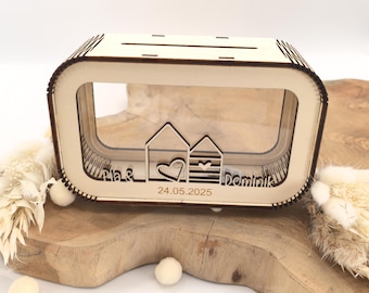 Hucha regalo de boda personalizada con nombre y fecha, regalo de dinero, hucha regalo de cumpleaños novia esposa regalo de inauguración de la casa