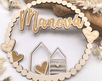 Pretty decorative ring personalized with name, door wreath, window decoration, modern, minimalist, Scandinavian Hygge, decoration loop, gift idea