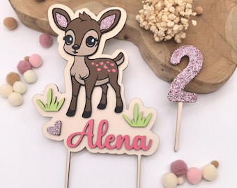Personalized deer cake topper with birthday number, made in your desired colors, cake topper, cake topper, children's birthday Bambi