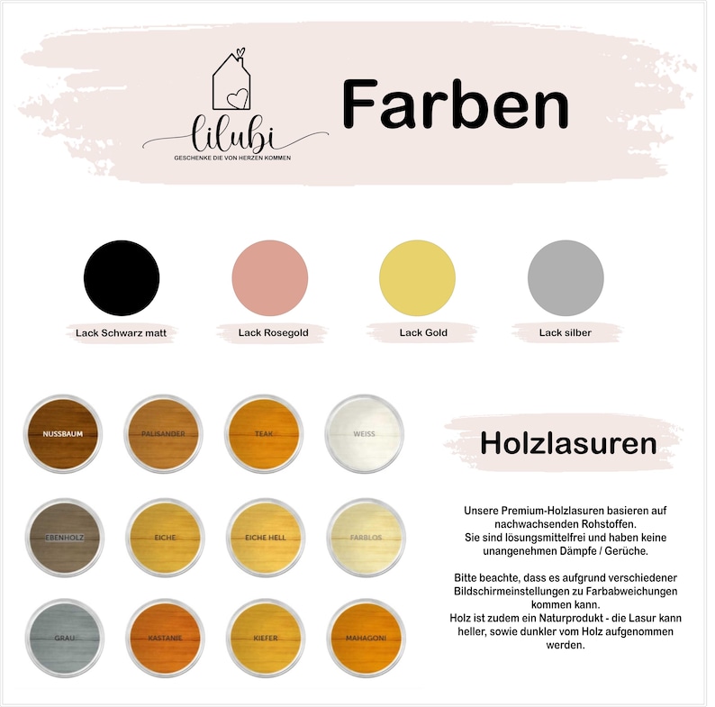 Puede incluir: Un gr&aacute;fico que muestra diferentes colores de pintura y tintes de madera. Los colores incluyen negro, oro rosa, oro y plata. Los tintes de madera incluyen nogal, palisandro, teca, blanco, &eacute;bano, haya, roble claro, amarillo, gris, roble y caoba.