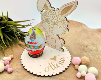 Conejito Ü-Ei personalizado con soporte de madera, Pascua, regalo, regalo de Pascua, huevo sorpresa, regalo de Pascua, soporte para huevos, regalo de Pascua