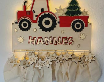 Advent calendar XXL tractor made of wood, personalized with desired text and in desired color, gift idea, baby Christmas, Advent, tractor