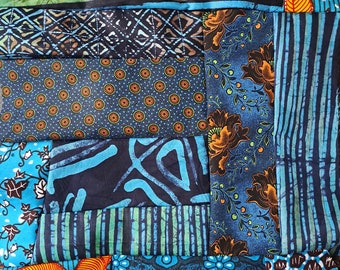 Turquoise fabric scraps, African Fabric Scrap Bag, 100% cotton fabric, patchwork and quilting fabric