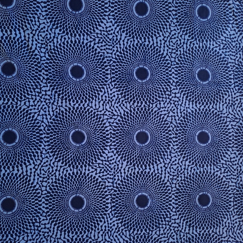 Blue Ankara fabric, African print by the Yard, Record Ankara Fabric, Blue Ankara, Circle print, 100% cotton, GTP fabric, Geometric print image 3