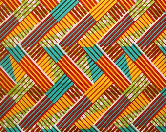 Zig zag fabric, African Print Fabric, Geometric fabric, Yellow and teal fabric, Ankara Fabric, Wax print fabric, cotton print geometric