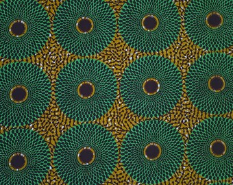 Estampado geométrico de cera africana, tela Ankara 100% algodón de 6 yardas, estampado de cera verde