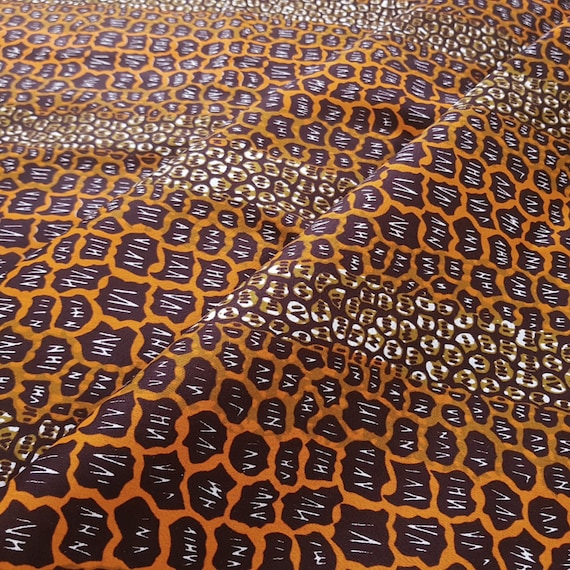 Orange and Brown wax print fabric, African print by the yard, Ankara fabric, 100% cotton
