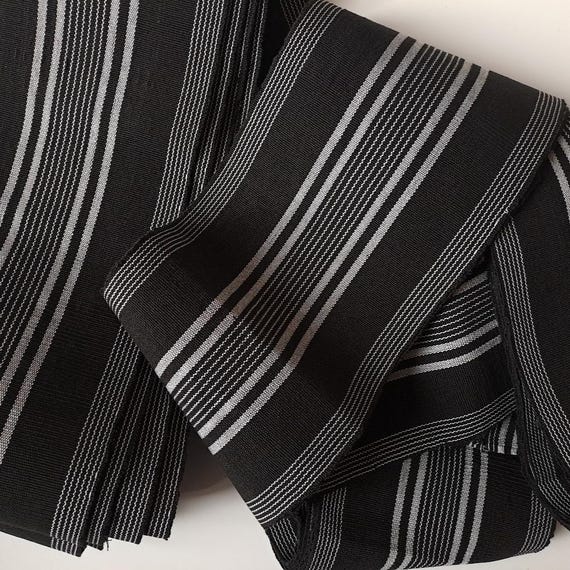 Black and White Aso Oke by the metre, Black Woven Cloth, Nigerian Upholstery material,  Table runner fabric,  Decorative Textile Strip