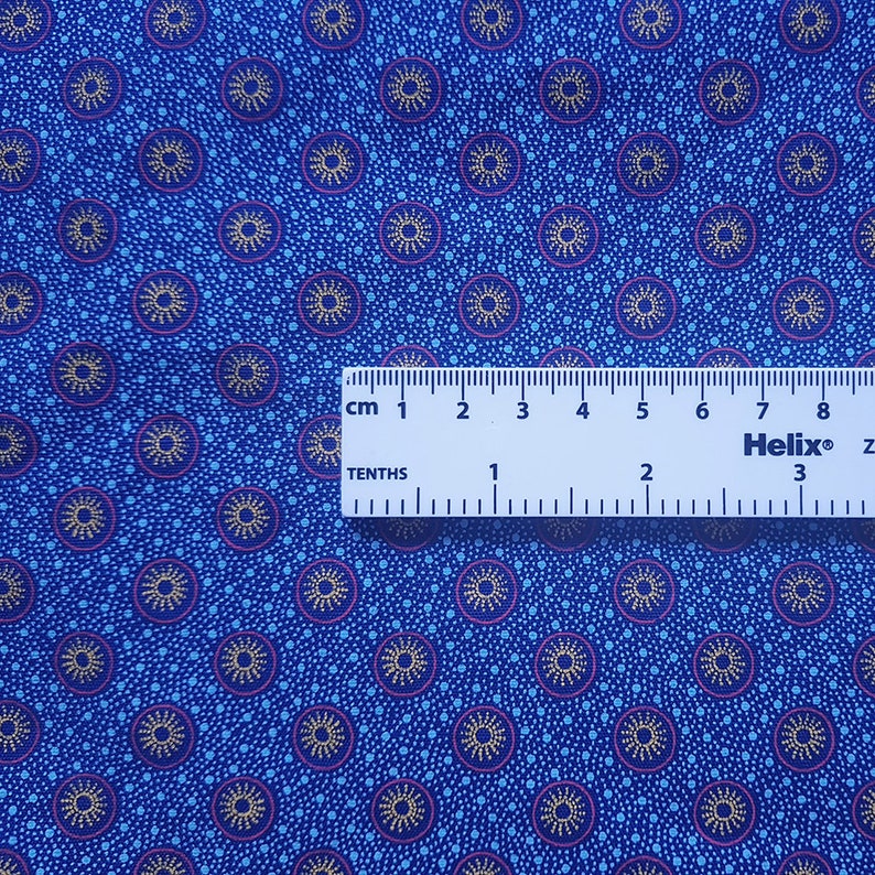 Blue Quilting Fabric, Blue shweshwe fabric by the half metre, Three cats shweshwe Blue Yellow Flakes