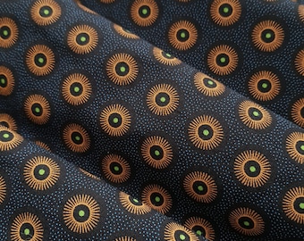 Black and Orange Shweshwe fabric, 100% cotton African print by the metre