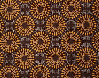 Brauner und Gelber geometrischer Shweshwe Stoff, Brauner Shweshwe Stoff, Afrikanischer Stoff, 100% Baumwolle